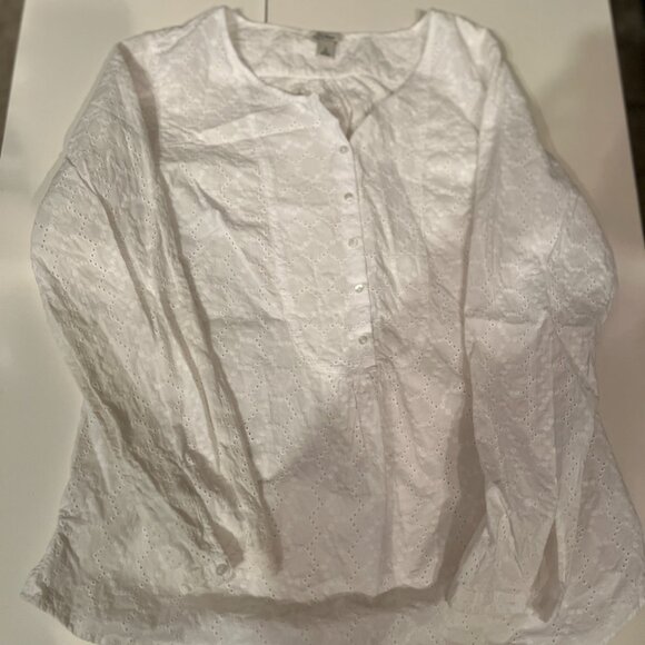 J Crew White Eyelet Blouse Size Small Long Sleeve 100% Cotton 💗 - Picture 5 of 14